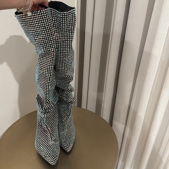 Steve‎ Madden ‘Crushing’ Rhinestone Slouchy Heeled Boots - Picture 14 of 15